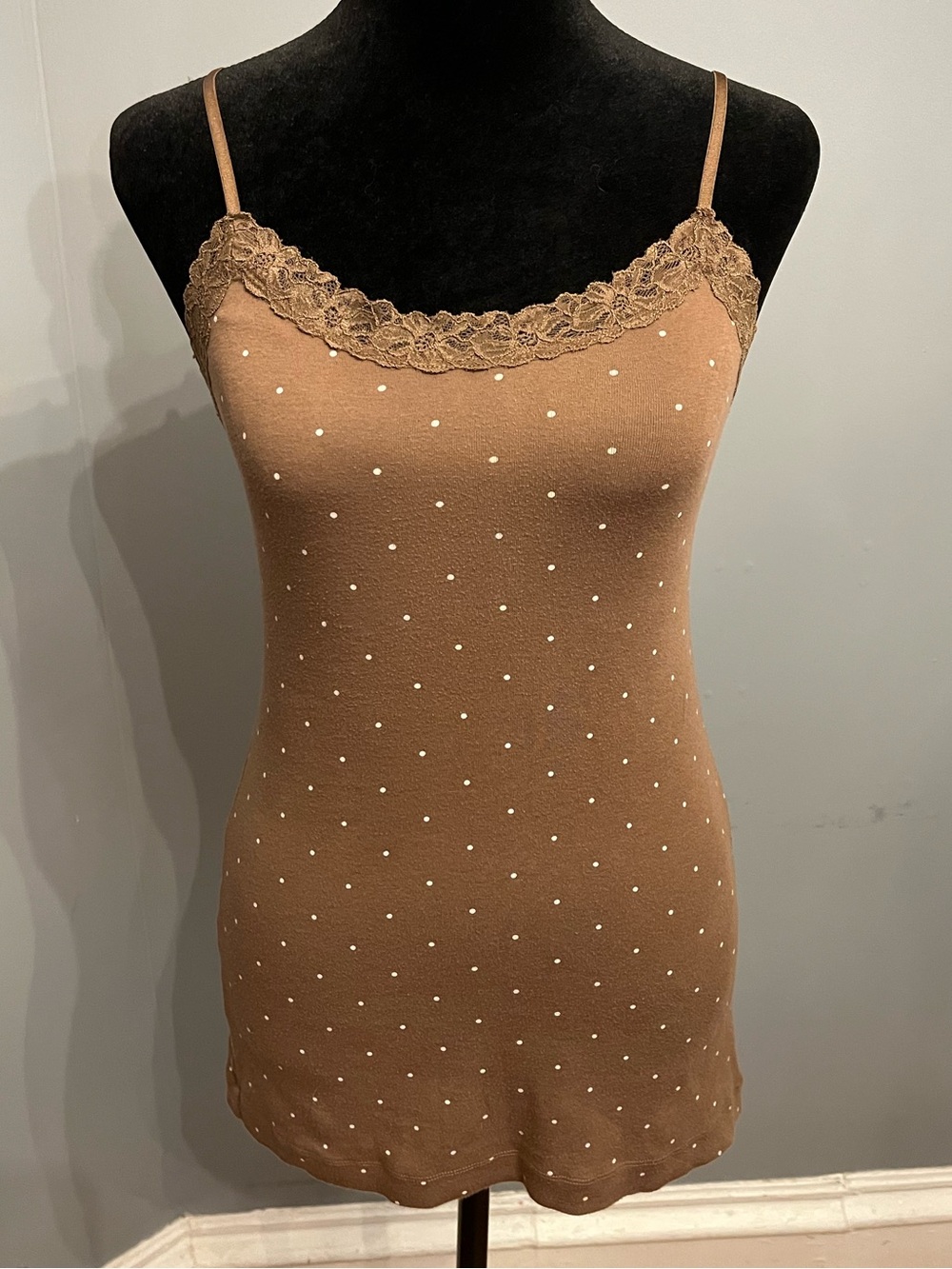 GAP Brown & White Tank Top With Lace Detail, size S